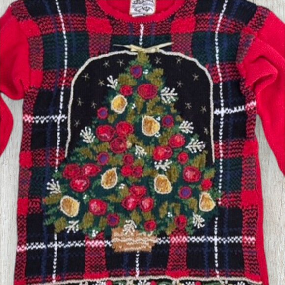 Heirloom Collectibles Ugly Christmas Tree Sweater 90s Plaid Red Green Womens M - Picture 2 of 4